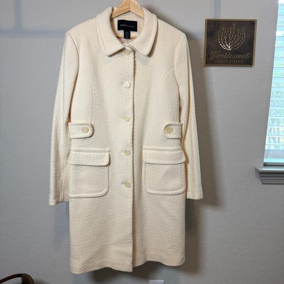 Women's Moda International Cream Wool Blend Button Front Coat Size 12 Tall NEW - Picture 1 of 11